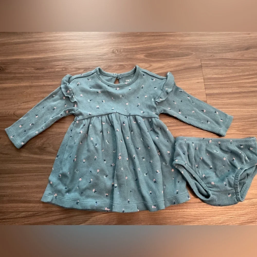 Carter's Baby Waffle Knit Blue Floral Matching Set size 6M